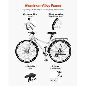 Lightweight Aluminum <b>Frame</b> Hybrid <b>Bike</b> 700c Wheel Commuter B for Men and Women Urban City Step Adult Urban Bicycle - Product Image 2