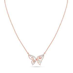 Collier papillon en diamant avec des spirales délicates en or rose et un design d'ailes ouvertes élégant - Product Image 2
