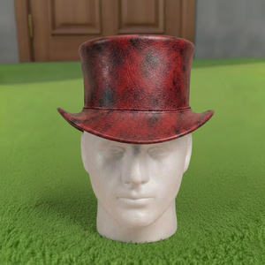 Premium quality custom made Handmade Red Distressed Leather Top <b>Hat</b> Steampunk Gothic Victorian Cosplay <b>Hat</b> - Product Image 3