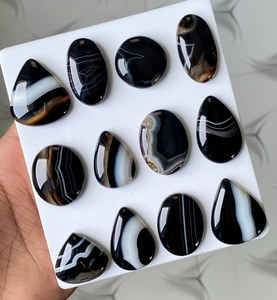 MAHNAJ GEMS Natural Black Banded Agate Gemstone Sulemani Hakik Stone Cabochon Loose Gemstones Wholesale For jewelry making - Product Image 3