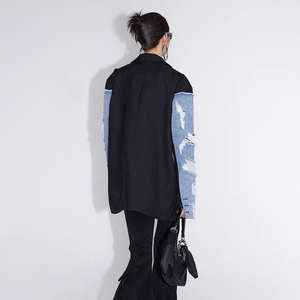 Nouvelle veste en jean oversize pour homme, style streetwear, col montant, logo frontal, vintage, manches longues - Product Image 6