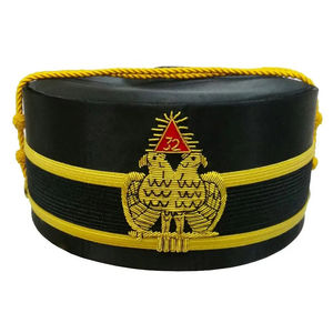 Casquette de Maître de Cérémonie de l'Arche Royale de Qualité Standard, en Velours Rouge et Cordon Doré, avec Ceinture Réglable, Chapeau Rond de Franc-Maçon - Product Image 1