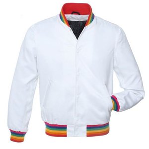 Custom Men <b>White</b> Varsity <b>Jacket</b> Plain Satin Bomber <b>Jacket</b> Blank Rainbow Stripe Letterman <b>Jacket</b> - Product Image 1