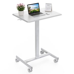Standing <b>Desk</b> with Mobile Rolling Wheels Height Adjustable <b>Small</b> Laptop <b>Desk</b> for Home Office White - Product Image 1