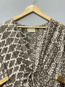 ชุดคลุมชายหาดผ้าฝ้ายแท้พิมพ์ลาย Bagru แบบอินเดีย ทำมือ ลายดอกไม้ฤดูร้อน สวมใส่สบาย ยาวคลุมเข่า - Product Image 6