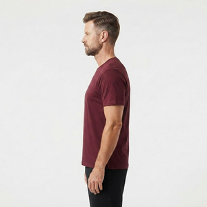 T-shirt en jersey de coton uni à col rond et manches courtes pour homme, coupe classique, vêtements décontractés, bordeaux - Product Image 3