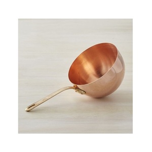 Pure Copper Round Bottom Zabaglione Pan Unlined Pastry Sugar <b>Cooking</b> Bowl with Brass Handle Polished Rose Gold Cookware - Product Image 1