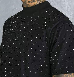 Camiseta Personalizada para Hombre con Pedrería, 100% Algodón, Color Sólido, Brillante, Transpirable, Ecológica, con Cristales, a la Moda - Product Image 6