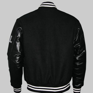 Varsity <b>Jacket</b> Varsity Customized Vintage Letterman <b>Men's</b> <b>Jacket</b> Made in Wool With Cowhide Black <b>Leather</b> Sleeves - Product Image 2