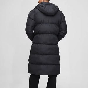 Custom Logo <b>Men's</b> <b>Long</b> <b>Black</b> Hooded Puffer Jacket Windproof Zipper Closure Polyester Filling Casual Winter <b>Coat</b> Regular Fit - Product Image 2