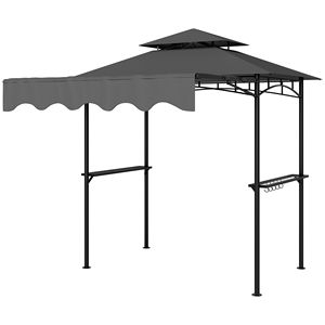 Gazebo per Barbecue da Esterno 8 X 5 Grigio Scuro con Tettoia Laterale, 2 Ripiani Laterali e 6 Ganci, Tettoia e Pergola per Riparo Barbecue - Product Image 1