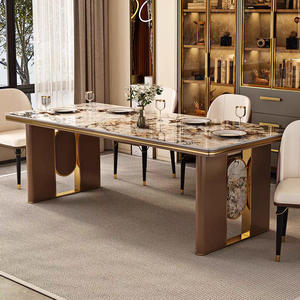 Daystar Trade Modern Rectangle Marble <b>Top</b> 6-Seater Dining <b>Table</b> with <b>Wood</b> Legs for Home Furniture Stable Design - Product Image 2