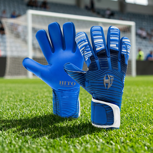 Gants de gardien de but de football professionnels en latex, paume plate, fermeture auto-agrippante, protection des doigts et du pouce, logo personnalisé imprimé - Product Image 3