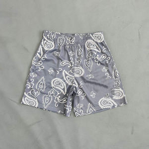 Pantalones Cortos Deportivos Casuales de Baloncesto, de Lona Transpirable, Teñido Liso, con Estampado de Flor de Cachemira, de Cintura Media, Estilo Americano Novedoso - Product Image 4