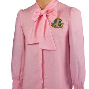 Blusa AKA Rosa con Puntos para Mujer, Cuello con Lazo, Elegante y Chic, Manga Larga, Tela Premium, Ropa Formal con Estilo - Product Image 5