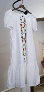 <b>White</b> Off-The-Shoulder Cap Sleeve Midi Dress With Floral Embroidery Loose Fit Boho Summer Casual Dress For Women - Product Image 1