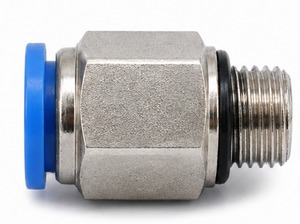 Raccord pneumatique Mercury, connecteur mâle, 8 mm de diamètre extérieur x 1/4 pouce, corps en plastique bleu et métal - Product Image 2