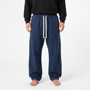 Wide Leg Men's Heavyweight Cotton <b>Jogger</b> Pants Oversized <b>Baggy</b> Drawstring Stacked Casual Streetwear Style - Product Image 1