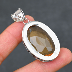 Magnifique pendentif en quartz BEER QUARTZ, pierre précieuse créée en laboratoire, en argent sterling 925, fait main, bijou statement, cadeau pour femme, très demandé - Product Image 3