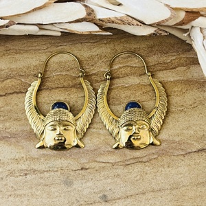 Boucles d'oreilles créoles tendance et originales, style tribal Bouddha, bijoux bohèmes en laiton pour femme, plaqué or 18 carats, motif aile d'ange ethnique, vente en gros/OEM/ODM - Product Image 1