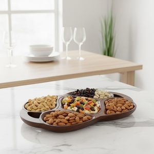 Wooden Snack Serving <b>Tray</b> with 5 Compartments Dry Fruit Namkeen & Snacks Fine Quality Serving <b>Tray</b> Available At Lowest Price - Product Image 4