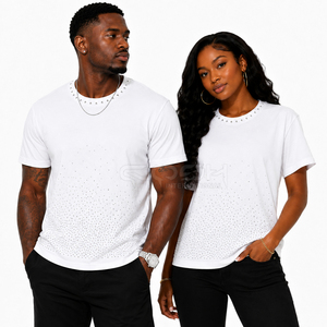 Cosh International New Arrival <b>White</b> Rhinestone Gradient T Shirt Unisex Premium Cotton Crew Neck Casual Wear <b>Tee</b> - Product Image 5