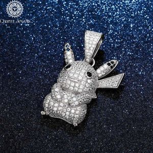 Charm_Jewells Colgante de Pikachu de Plata 925 con Moissanita, Corte Brillante Redondo, Engaste de Bisel, Chapado en Oro, Temática Hiphop, Regalo Unisex - Product Image 1