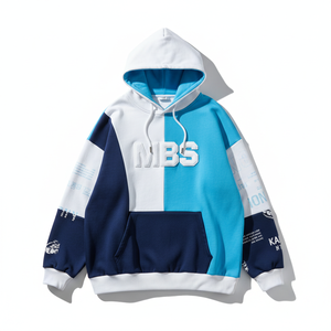 Sudadera con Capucha Oversize Personalizada con Logo, Estilo Urbano, Bloques de Color, Patchwork, Forro Polar de Algodón Pesado, Unisex, Venta al por Mayor - Product Image 6