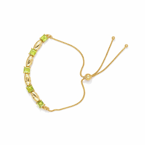 925 <b>Sterling</b> <b>Silver</b> Square Cut Peridot Five Stone <b>Charm</b> and Chain Link <b>Bracelet</b> 1 Micron Gold and Rhodium Plated - Product Image 3