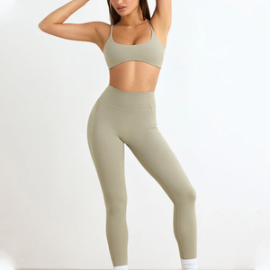 High Waisted Seamless Yoga Set Solid Color Racerback Crop Top Full Length Leggings Sportwear Two Piece Activewear - Product Image 4