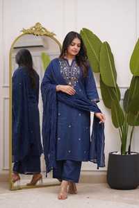 Indian Pakistani Set Cotton Embroidered <b>Kurta</b> Pant with Dupatta for Festive and Wedding Party for <b>Women</b> Wear for All Seasons - Product Image 6