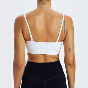 Minimalist White Spaghetti Strap Sports Bra Thin Strap <b>Padded</b> Yoga <b>Running</b> Bra For Women Seamless Gym Fitness Activewear Vest - Product Image 2