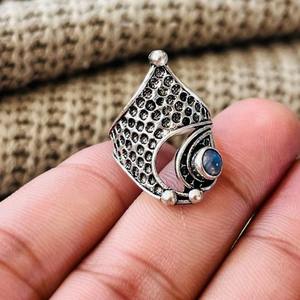 Boho Crescent Crown <b>Labradorite</b> Brass <b>ring</b> Silver Plated Ornate Texture Wholesale <b>Ring</b> For Women - Product Image 5