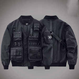 เสื้อแจ็คเก็ตเทคแวร์ผู้ชายคุณภาพสูงพร้อมโลโก้แบบกำหนดเอง แจ็คเก็ตบอมเบอร์แบบมีกระเป๋าหลายช่อง กันลม เสื้อโค้ทสตรีทแวร์แบบใช้งานได้จริง - Product Image 1