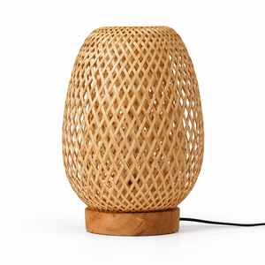 Handcrafted Bamboo Table <b>Lamp</b> <b>Shade</b> with Wooden Base <b>Natural</b> Woven Desk Lantern Light Fixture Wholesale - Product Image 2