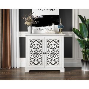 Mobiletto Vintage Antico con 2 Ante Intagliate, Credenza per Cucina, Sala da Pranzo, Soggiorno, Buffet e Consolle - Product Image 1
