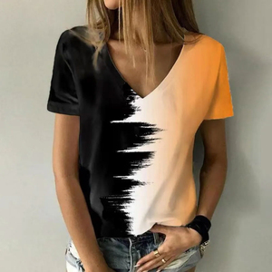 Women's Summer Casual V-Neck Crop Top Breathable Cotton Short Sleeve Loose Fit Crop Length T-Shirt XL XXS Sizes Wholesale Price - Product Image 2