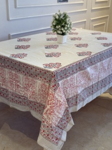 Indigo Floral Tablecloth, Hand Block Print Indian Cotton Boho Border <b>Table</b> Cover for Wedding <b>Tables</b>, Home, Dining <b>Table</b> Cover - Product Image 4