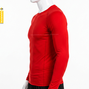 SAMAVIA <b>Men's</b> Red Customizable MMA Rash Guard <b>Compression</b> Breathable 220g Quick Dry Full Sleeve Spandex/Polyester Activewear - Product Image 3