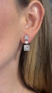 3CT Princess Lab Grown <b>Diamond</b> <b>Earrings</b>: 14K Gold <b>Dangle</b> Studs - Product Image 5