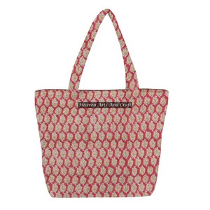 Main bloc imprimé indien coton toile Style bohème matelassé sac fourre-tout femmes épaule matelassé sac fait à la main par des artistes - Product Image 1