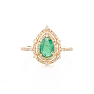 14K Pear Cut Emerald and Diamond Wedding Ring for Women - Product Image 2