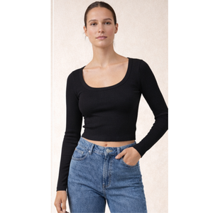 Top Corto para Mujer, Cuello Acanalado, Manga Larga, Tejido Elástico Suave, Estilo Moderno, Ropa Casual Diaria, Ropa Deportiva, India - Product Image 3