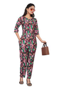 Conjunto coordinado de dos piezas para mujer, de alta calidad, estampado, de poliéster y rayón, con cuello redondo, para estar en casa, informal, de verano. - Product Image 5