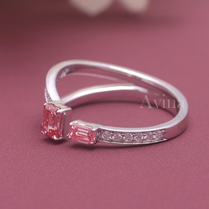 IGI Certified Fancy Pink Lab Grown Diamond Open <b>Ring</b> 18K Gold Emerald Cut Toi Et Moi <b>Adjustable</b> <b>Ring</b> - Product Image 2