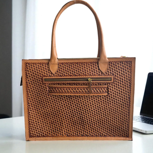 Sac fourre-tout en cuir artisanal pour femmes, sac à main en cuir véritable à motifs floraux avec poignée supérieure - Product Image 6