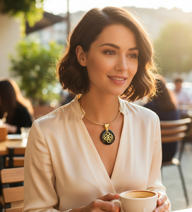 Pendentif géométrique tendance fait main en corne de buffle et os, fusion artistique avec laiton poli sur cordon ajustable, idéal pour les soirées - Product Image 6