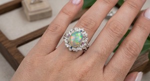 Natural Welo Fire <b>Opal</b> Christian Engagement <b>Ring</b> 925 Sterling Silver Pave Flower Leaf Design October Birthstone Jewelry Gift - Product Image 3