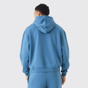 Ensemble de survêtement 2 pièces pour homme avec logo personnalisé, comprenant un sweat à capuche en molleton bleu acier et un pantalon de survêtement à jambes larges avec fentes latérales, fabriqué au Pakistan - Product Image 5