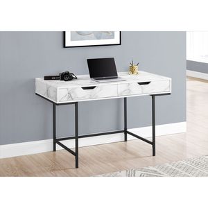 Scrivania Moderna Contemporanea 48'' con Cassetti Porta Laptop Effetto Marmo Bianco per Ufficio e Casa, Struttura in Metallo Nero - Product Image 5